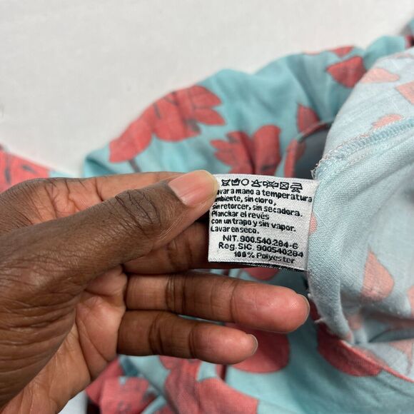 Lobo Rosa Tiered Midi Dress Floral Short Sleeve Button Front Relaxed Fit SMALL - Picture 10 of 13